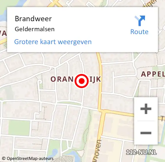 Locatie op kaart van de 112 melding: Brandweer Geldermalsen op 24 april 2022 04:57