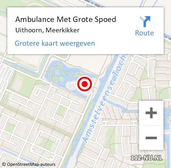 Locatie op kaart van de 112 melding: Ambulance Met Grote Spoed Naar Uithoorn, Meerkikker op 24 april 2022 05:39