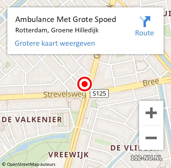 Locatie op kaart van de 112 melding: Ambulance Met Grote Spoed Naar Rotterdam, Groene Hilledijk op 24 april 2022 05:48