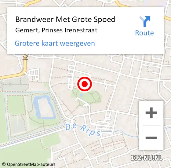 Locatie op kaart van de 112 melding: Brandweer Met Grote Spoed Naar Gemert, Prinses Irenestraat op 24 april 2022 08:21