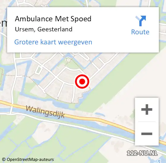 Locatie op kaart van de 112 melding: Ambulance Met Spoed Naar Ursem, Geesterland op 24 april 2022 08:34