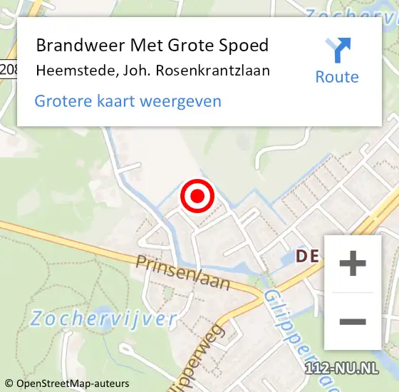 Locatie op kaart van de 112 melding: Brandweer Met Grote Spoed Naar Heemstede, Joh. Rosenkrantzlaan op 24 april 2022 08:58