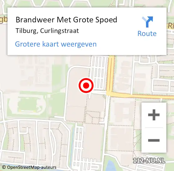 Locatie op kaart van de 112 melding: Brandweer Met Grote Spoed Naar Tilburg, Curlingstraat op 24 april 2022 09:01