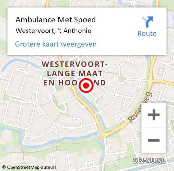 Locatie op kaart van de 112 melding: Ambulance Met Spoed Naar Westervoort, 't Anthonie op 24 april 2022 09:09