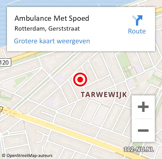 Locatie op kaart van de 112 melding: Ambulance Met Spoed Naar Rotterdam, Gerststraat op 24 april 2022 09:41