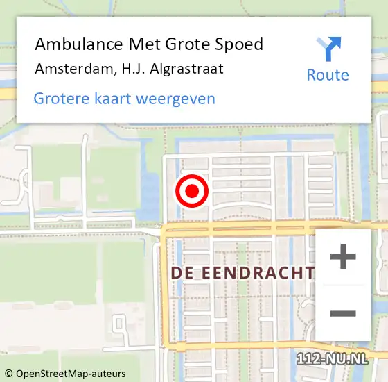 Locatie op kaart van de 112 melding: Ambulance Met Grote Spoed Naar Amsterdam, H.J. Algrastraat op 24 april 2022 09:43