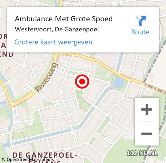 Locatie op kaart van de 112 melding: Ambulance Met Grote Spoed Naar Westervoort, De Ganzenpoel op 24 april 2022 09:52