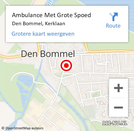 Locatie op kaart van de 112 melding: Ambulance Met Grote Spoed Naar Den Bommel, Kerklaan op 24 april 2022 10:00