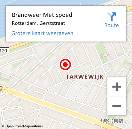 Locatie op kaart van de 112 melding: Brandweer Met Spoed Naar Rotterdam, Gerststraat op 24 april 2022 10:04