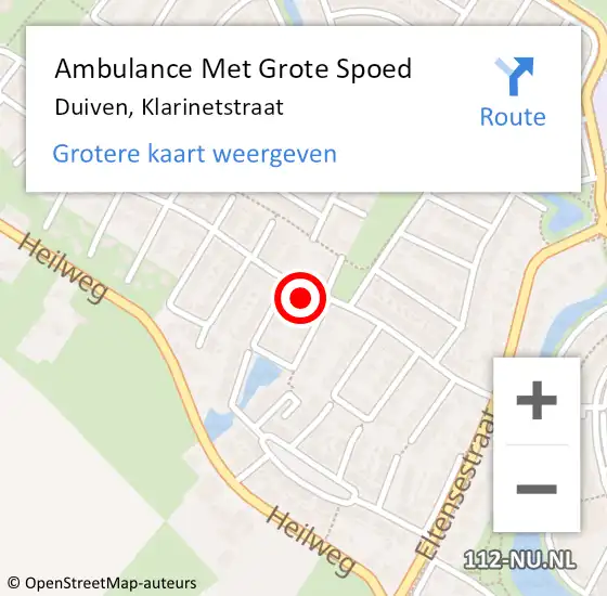 Locatie op kaart van de 112 melding: Ambulance Met Grote Spoed Naar Duiven, Klarinetstraat op 24 april 2022 10:16