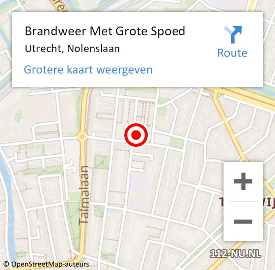 Locatie op kaart van de 112 melding: Brandweer Met Grote Spoed Naar Utrecht, Nolenslaan op 24 april 2022 10:27