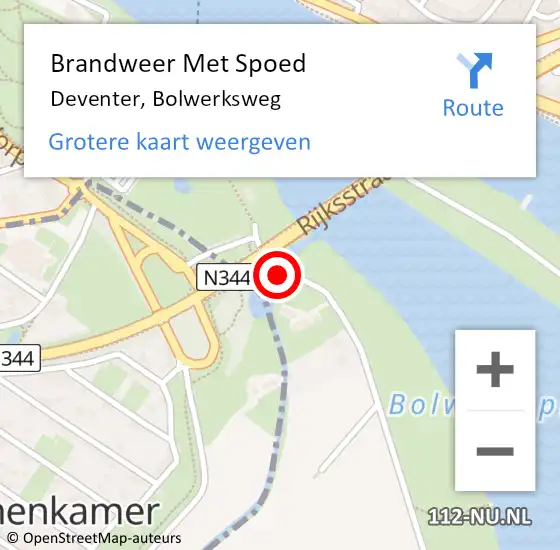 Locatie op kaart van de 112 melding: Brandweer Met Spoed Naar Deventer, Bolwerksweg op 24 april 2022 10:31