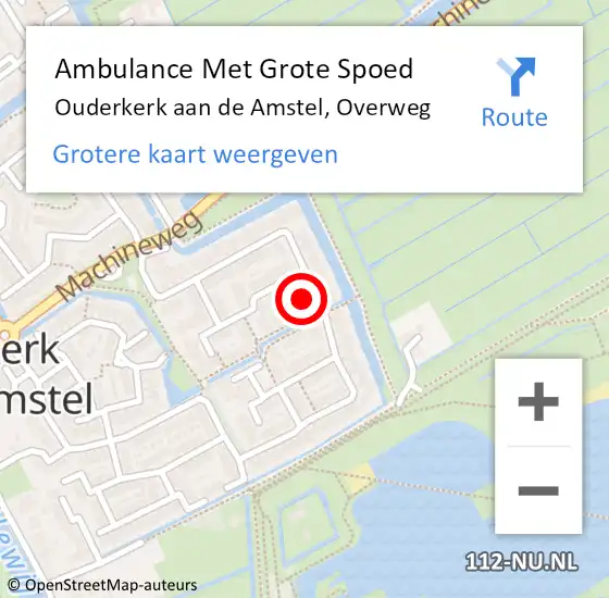 Locatie op kaart van de 112 melding: Ambulance Met Grote Spoed Naar Ouderkerk aan de Amstel, Overweg op 24 april 2022 10:50