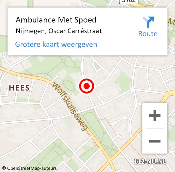 Locatie op kaart van de 112 melding: Ambulance Met Spoed Naar Nijmegen, Oscar Carréstraat op 24 april 2022 11:07