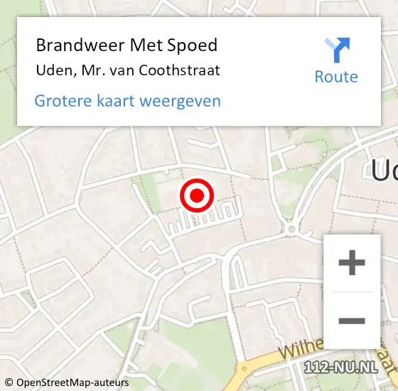 Locatie op kaart van de 112 melding: Brandweer Met Spoed Naar Uden, Mr. van Coothstraat op 24 april 2022 11:39