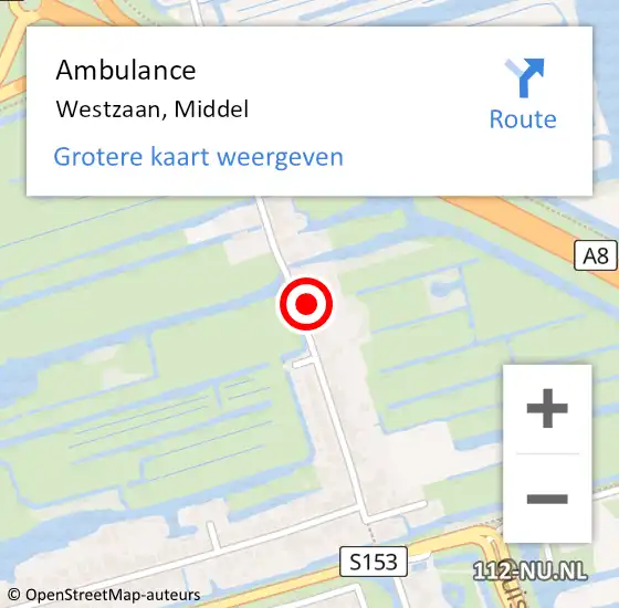 Locatie op kaart van de 112 melding: Ambulance Westzaan, Middel op 24 april 2022 11:39