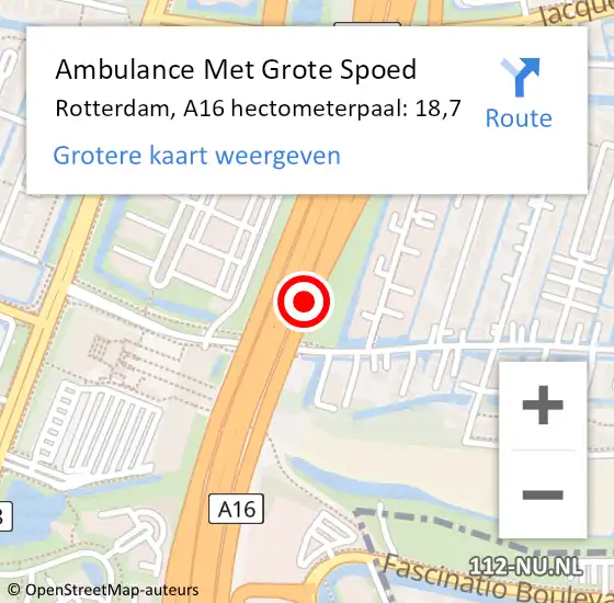 Locatie op kaart van de 112 melding: Ambulance Met Grote Spoed Naar Rotterdam, A16 hectometerpaal: 18,7 op 24 april 2022 12:47