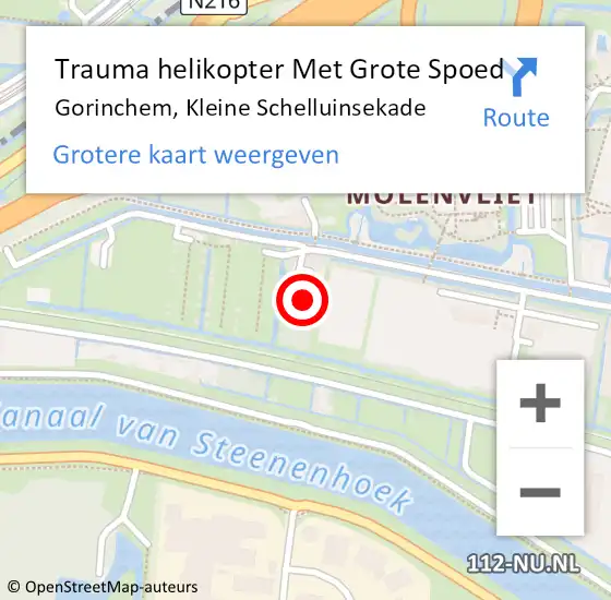 Locatie op kaart van de 112 melding: Trauma helikopter Met Grote Spoed Naar Gorinchem, Kleine Schelluinsekade op 24 april 2022 12:53