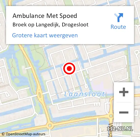 Locatie op kaart van de 112 melding: Ambulance Met Spoed Naar Broek op Langedijk, Drogesloot op 24 april 2022 12:59