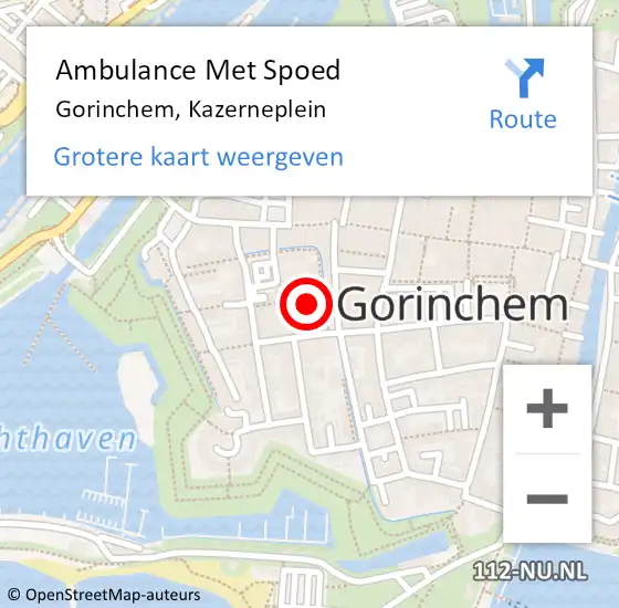 Locatie op kaart van de 112 melding: Ambulance Met Spoed Naar Gorinchem, Kazerneplein op 24 april 2022 13:13