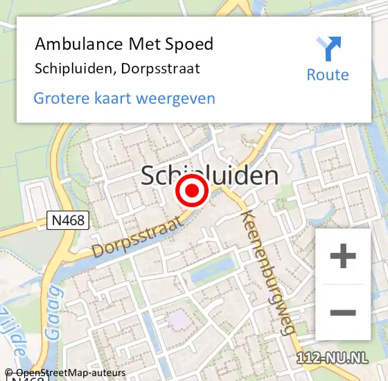 Locatie op kaart van de 112 melding: Ambulance Met Spoed Naar Schipluiden, Dorpsstraat op 24 april 2022 13:16