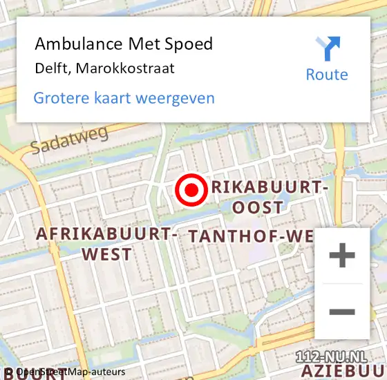 Locatie op kaart van de 112 melding: Ambulance Met Spoed Naar Delft, Marokkostraat op 24 april 2022 13:30