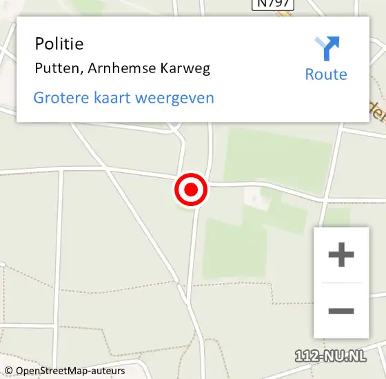 Locatie op kaart van de 112 melding: Politie Putten, Arnhemse Karweg op 24 april 2022 13:48