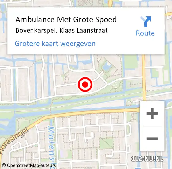 Locatie op kaart van de 112 melding: Ambulance Met Grote Spoed Naar Bovenkarspel, Klaas Laanstraat op 24 april 2022 14:35