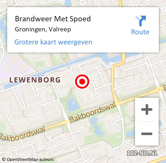 Locatie op kaart van de 112 melding: Brandweer Met Spoed Naar Groningen, Valreep op 24 april 2022 14:36