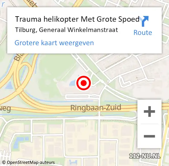 Locatie op kaart van de 112 melding: Trauma helikopter Met Grote Spoed Naar Tilburg, Generaal Winkelmanstraat op 24 april 2022 14:41