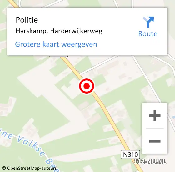 Locatie op kaart van de 112 melding: Politie Harskamp, Harderwijkerweg op 15 juli 2014 13:06