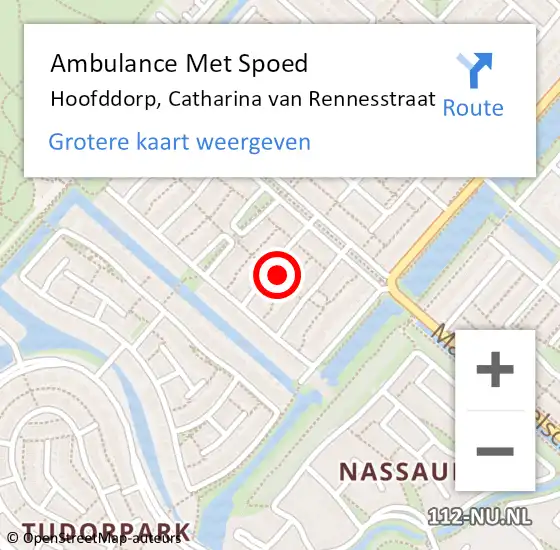 Locatie op kaart van de 112 melding: Ambulance Met Spoed Naar Hoofddorp, Catharina van Rennesstraat op 24 april 2022 14:51