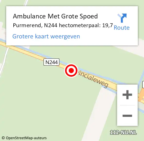 Locatie op kaart van de 112 melding: Ambulance Met Grote Spoed Naar Purmerend, N244 hectometerpaal: 19,7 op 24 april 2022 15:23