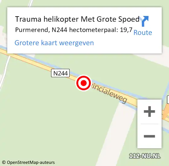 Locatie op kaart van de 112 melding: Trauma helikopter Met Grote Spoed Naar Purmerend, N244 hectometerpaal: 19,7 op 24 april 2022 15:26