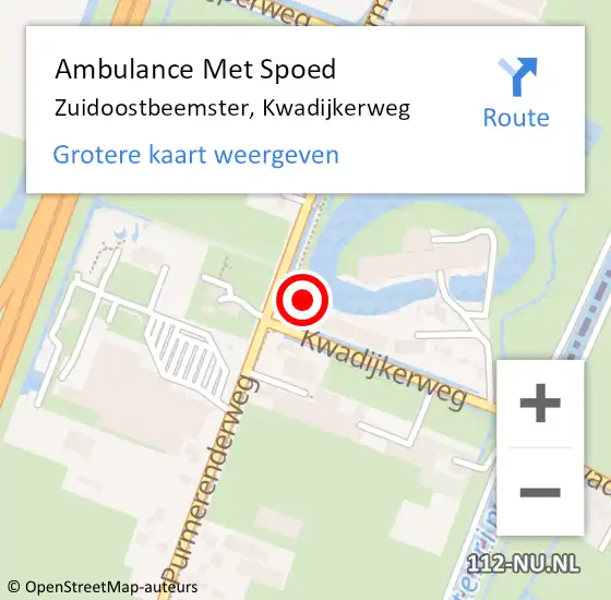 Locatie op kaart van de 112 melding: Ambulance Met Spoed Naar Zuidoostbeemster, Kwadijkerweg op 24 april 2022 15:52