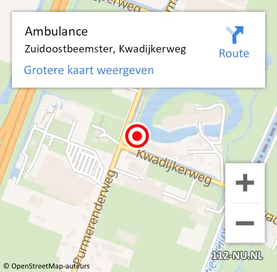 Locatie op kaart van de 112 melding: Ambulance Zuidoostbeemster, Kwadijkerweg op 24 april 2022 15:53