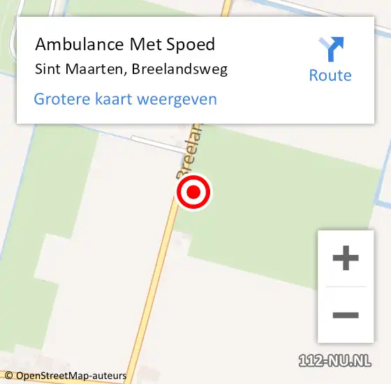 Locatie op kaart van de 112 melding: Ambulance Met Spoed Naar Sint Maarten, Breelandsweg op 24 april 2022 16:38