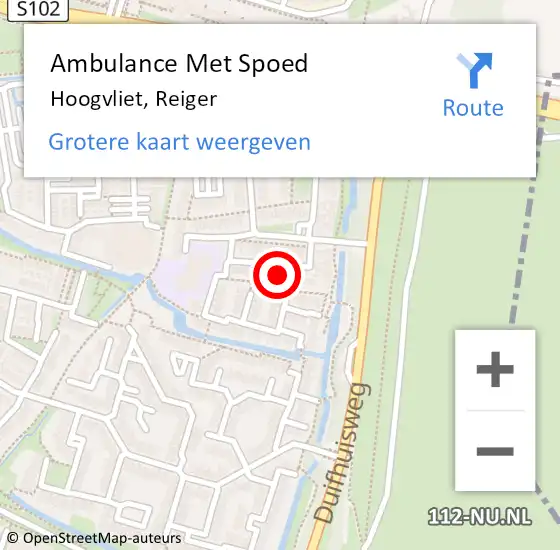 Locatie op kaart van de 112 melding: Ambulance Met Spoed Naar Hoogvliet, Reiger op 24 april 2022 16:40