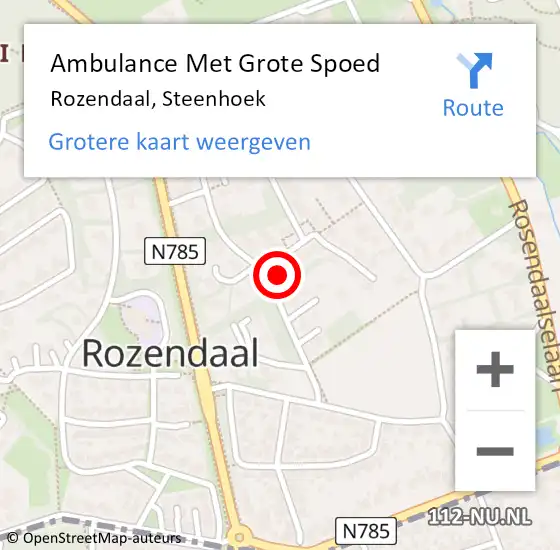 Locatie op kaart van de 112 melding: Ambulance Met Grote Spoed Naar Rozendaal, Steenhoek op 24 april 2022 16:42