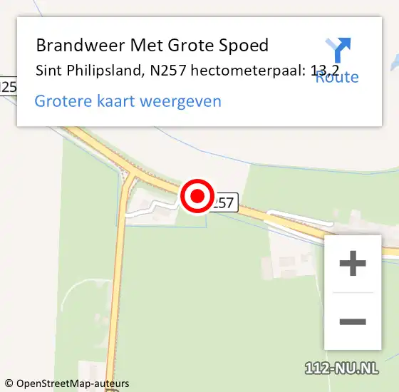 Locatie op kaart van de 112 melding: Brandweer Met Grote Spoed Naar Sint Philipsland, N257 hectometerpaal: 13,2 op 15 juli 2014 13:18