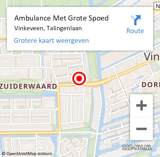 Locatie op kaart van de 112 melding: Ambulance Met Grote Spoed Naar Vinkeveen, Talingenlaan op 24 april 2022 17:58