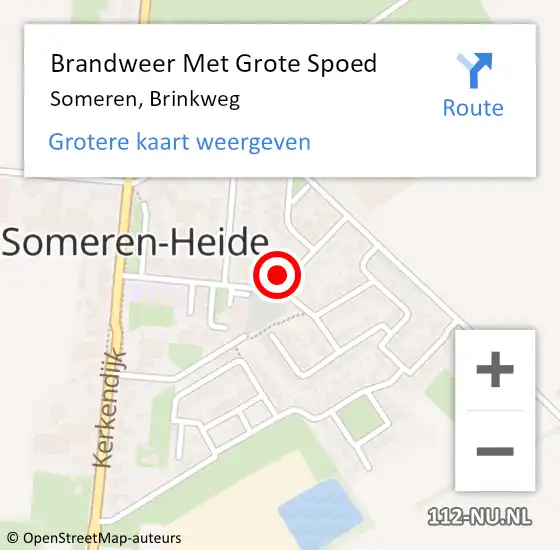 Locatie op kaart van de 112 melding: Brandweer Met Grote Spoed Naar Someren, Brinkweg op 24 april 2022 18:02