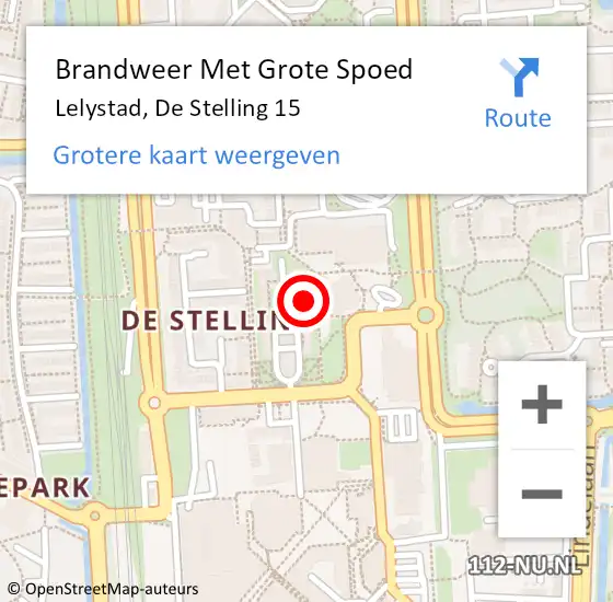 Locatie op kaart van de 112 melding: Brandweer Met Grote Spoed Naar Lelystad, De Stelling 15 op 24 april 2022 18:10