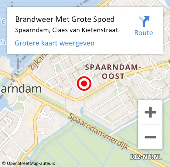 Locatie op kaart van de 112 melding: Brandweer Met Grote Spoed Naar Spaarndam, Claes van Kietenstraat op 24 april 2022 18:10