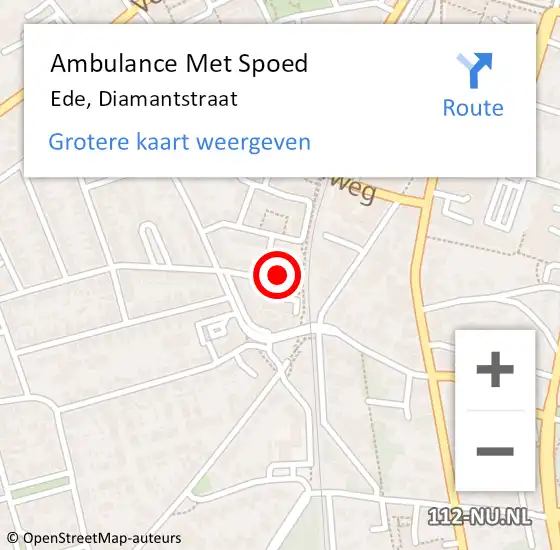 Locatie op kaart van de 112 melding: Ambulance Met Spoed Naar Ede, Diamantstraat op 24 april 2022 18:23