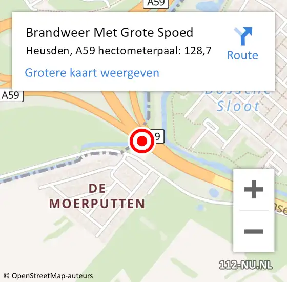 Locatie op kaart van de 112 melding: Brandweer Met Grote Spoed Naar Heusden, A59 hectometerpaal: 128,7 op 24 april 2022 18:26