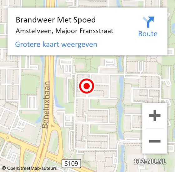 Locatie op kaart van de 112 melding: Brandweer Met Spoed Naar Amstelveen, Majoor Fransstraat op 24 april 2022 18:40