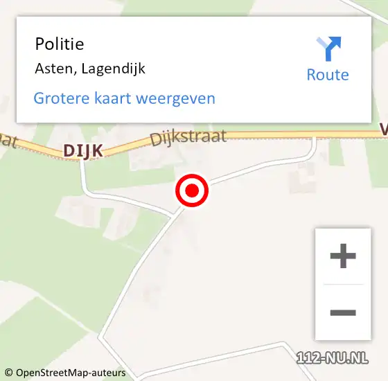 Locatie op kaart van de 112 melding: Politie Asten, Lagendijk op 24 april 2022 19:02