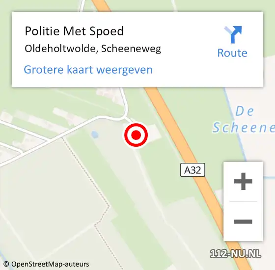 Locatie op kaart van de 112 melding: Politie Met Spoed Naar Oldeholtwolde, Scheeneweg op 24 april 2022 19:06