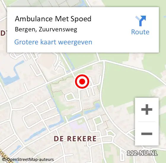 Locatie op kaart van de 112 melding: Ambulance Met Spoed Naar Bergen, Zuurvensweg op 24 april 2022 19:08